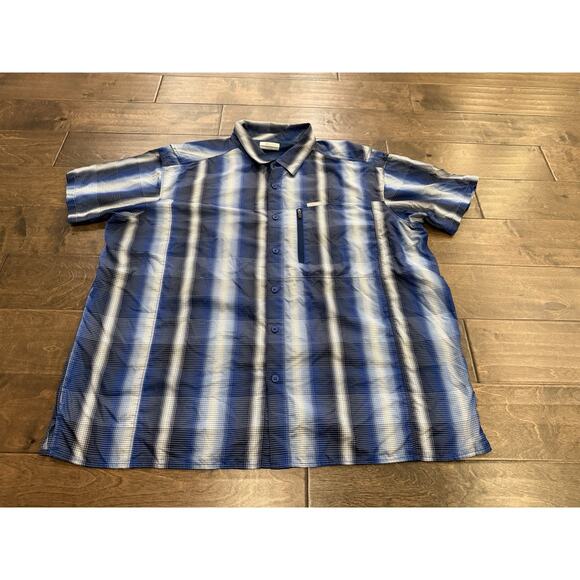 Columbia Mens Blue Omni Shade Vented Button Down Striped Shirt Size XXL XM0786 - Picture 2 of 9
